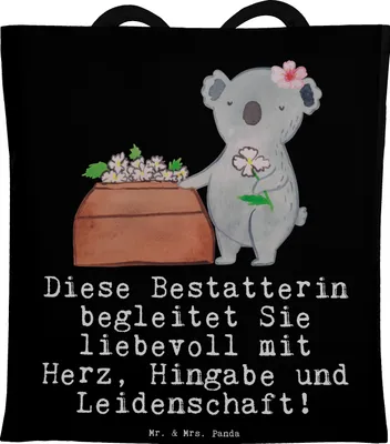 Produktbild von Mr. & Mrs. Panda Schultasche Bestatterin Herz - Schwarz - Geschenk, Stoffbeutel, Tasche, Shopping, Tragetasche, Beutel