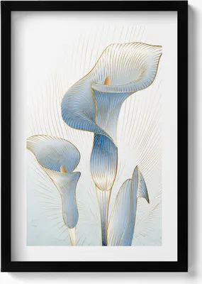 Produktbild von Illustration von Blumen mit Gold– Wandbild mit Rahmen – Gerahmtes Bild  – Wanddekoration – 40x60 cm –  Schwarz