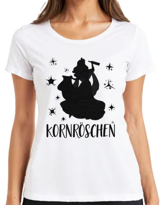 Obrázok produktu pre Tričko s nápisom "Kornröschen Prinzessin Korn Schnaps Mädelsabend Party JGA", biela farba, veľkosť L