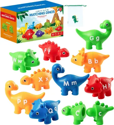 Obrázek produktu pro ASKSA Matching Letters Fine Motor Skills Toy, 26 PCS Double-Sided ABC Dinosaur Abeceda hra s velkými malými písmeny, předškolní Montessori vzdělávací učení hračka pro batolata