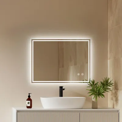 Produktbild von EMKE LED Badspiegel 80x60cm Badspiegel mit Beleuchtung kaltweiß Lichtspiegel Badezimmerspiegel Wandspiegel mit Touchschalter Beschlagfrei