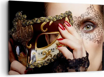 Produktbild von Bild auf Leinwand - Leinwandbild - Frau Mode Venedig Maske - 120x80cm - Wand Bild - Wanddeko - Leinwanddruck - Bilder - Kunstdruck - Wanddekoration - Leinwand bilder - Wandkunst - AA120x80-2680