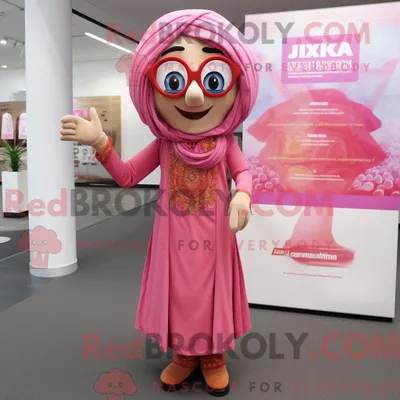 Productafbeelding van Roze REDBROKOLY Tikka Masala mascottekostuum gekleed met een culotte en bril