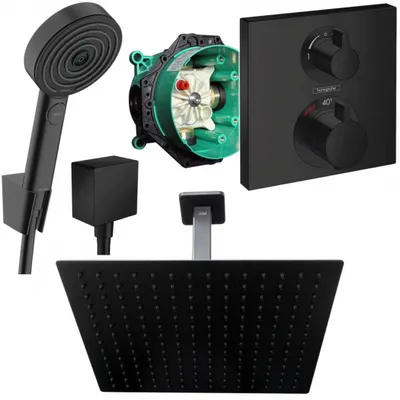 Produktbild von Hansgrohe und Jowi Unterputz Duschsystem Ecostat Square Thermostat, Schwarz, Duscharmatur mit Kopfbrause, Deckenanschluss