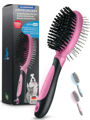 2-in-1 Tierbürste für Hunde & Katzen, Lang- und Kurzhaar, rosa, S-M