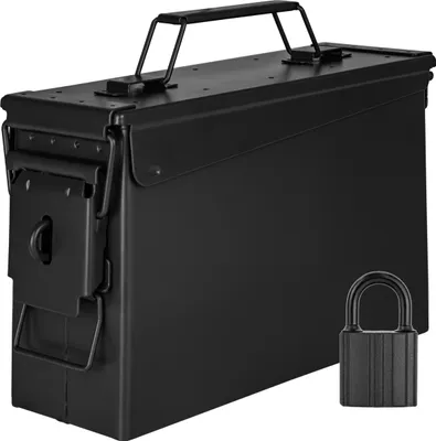 Immagine prodotto di Trucky Scatola portamunizioni in metallo, Con serratura scatola portamunizioni con coperchio, 28 x 10 x 18 cm, colore nero militare