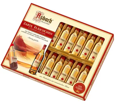 Produktbild von Asbach Pralinen Zarte Fläschchen Zartbitter mit Kruste 250g