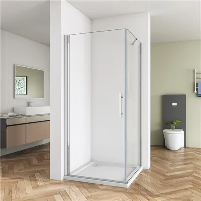 Produktbild von Eckeinstieg 80cm(Tür)x100cm( Seitenwand)xH.185cm Duschkabine mit Duschtasse Duschabtrennung Schwingtür Pendeltür eckdusche