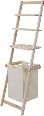 Image de Étagère à barreaux MCW-B59, étagère pour linge, panier à linge, étagère en bois pour salle de bain, étagère à plusieurs niveaux, sapin, 152 x 41 x 35 cm, 39 l