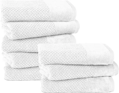 Produktbild von Pure Label 8-TLG Handtücher Set mit Aufhängeschlaufen aus Baumwolle, saugstark und weich | 8er Pack Handtücher 50x100 cm aus Baumwolle, Weiß