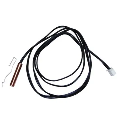 A product shot of a temperature sensor with wires and a connector on a white background.