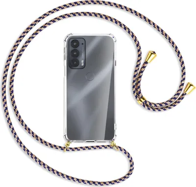 Produktbild von Handykette Backcover-Schutzhülle mit Band (Metall goldfarben) für Motorola Edge 20 - blau+beige