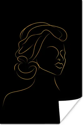 Produktbild von MuchoWow® Poster Frau - Schwarz - Gold - Strichzeichnung 80x120 cm - Papierdruck