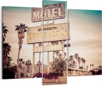 Produktbild von Bild auf Leinwand - Leinwandbild - Amerika Motel Straße Zeichen - 95x80cm - Wand Bild - Wanddeko - Leinwanddruck - Bilder - Kunstdruck - Wanddekoration - Leinwand bilder - Wandkunst - CB95x80-2509
