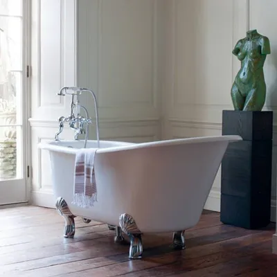 Produktbild von Casa Padrino Jugendstil Badewanne Naturstein freistehend 170 x 75 x 80 cm BHan Weiß, Retro Barock Antik, Füsse: Schwarz Luxury Classic