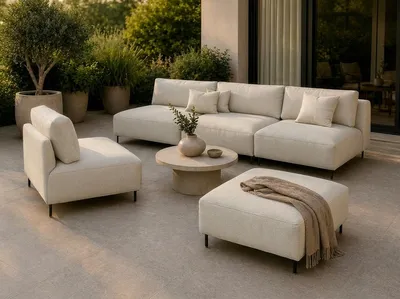 Produktbild von Garten Lounge Set SUN – Outdoor Möbel Set mit Sofa, Sessel und Hocker, UV-beständig und wasserabweisend
