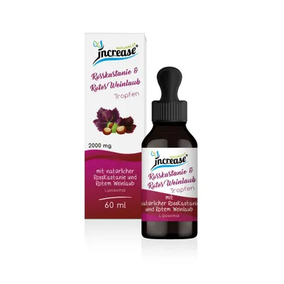 Immagine prodotto di Gocce liposomiali ad alto dosaggio a base di ippocastano e foglie di vite rossa - (60.000 mg di ippocastano e foglie di vite rossa per confezione) 2000 mg al giorno