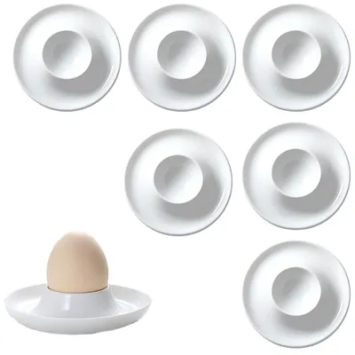 Produktbild von Eierbecher Weiß 6 Teiligs, Weiss Porzellan Eierständer mit Ablage, Frühstück Eierhalter Set, Stapelbar, Keramik, Rund