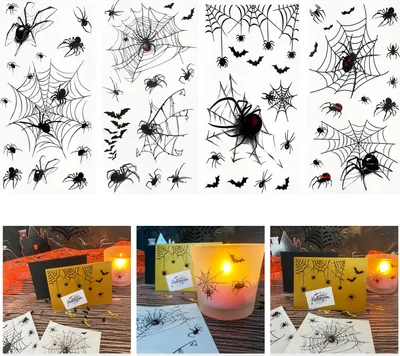 Produktbild von Oblique Unique Sticker Set Spinnen mit Spinnennetz Aufkleber zum Verzieren Scrapbooking Basteln für Halloween Deko