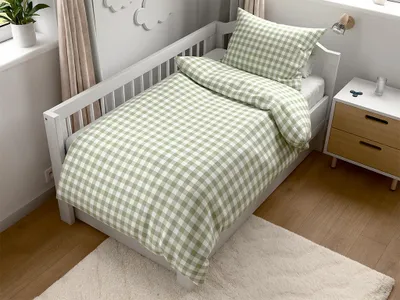 Obrázok produktu pre Krepové obliečky do postieľky Renforcé GRENTIS zelené 45x65 + 90x140