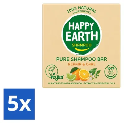 Obrázok produktu pre 5 kusov šampónu v tuhom formáte Happy Earth Repair & Care – 70 g – výhodný balík