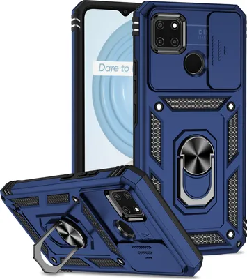 Produktbild von Realme C21Y/C25Y Hülle mit Schiebe Kamera Schutz und Ringhalter Ständer Robust Rüstung Schutzhülle für OPPO Realme C21Y/C25Y Blau
