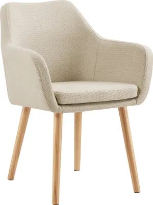 A single armchair with light wood legs against a white background.