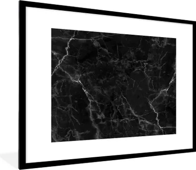 Produktbild von MuchoWow® Gerahmtes Poster Marmor - Schwarz - Weiß - Textur - Marmoroptik 80x60 cm - Poster mit Schwarzem Bilderrahmen Wandposter Rahmen Foto Bilder - Schlafzimmer-Dekorationen - Fotoposter
