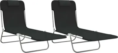 Produktbild von vidaXL Sonnenliegen Klappbar 2 Stk. Schwarz Textilene und Stahl