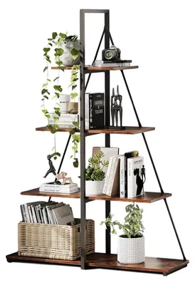 Produktbild von Bücherregal offen mit 4 Ebenen A-förmiges Standregal 102 x 34 x 143 cm Retro