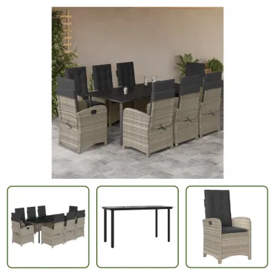 Produktbild von The Living Store 9-tlg. Garten-Essgruppe mit Kissen Hellgrau Poly Rattan