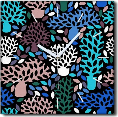 Produktbild von Coloray Uhr auf Leinwand 30x30 cm Wand Uhr Dekoration Wohnzimmer Segeltuch weiße Zeiger -Kunst Abstraktion Bäume