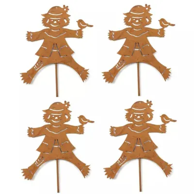 Produktbild von Edelrost Stecker Vogelscheuche Metall Gartenstecker 4erSet L 48cm Herbstdeko