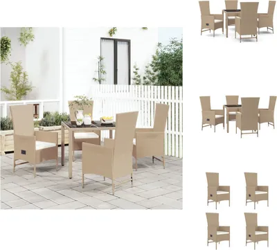 Produktbild von vidaXL 5-tlg. Garten-Essgruppe mit Kissen Beige Poly Rattan -  Gartenstühle