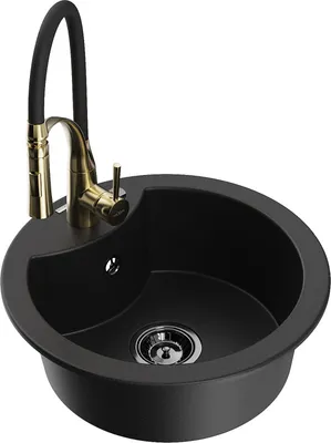 Produktbild von Mexen Diego 1-Becken-Granit-Spüle mit Mischbatterie Aster, Schwarz - 6512-77-73450-57-B