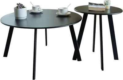 Imagen del producto de Conjunto de 2 mesas auxiliares redondas para exteriores, resistentes a la intemperie, ideales para patios, salones, balcones y oficinas. Material: madera, color