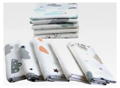 Produktbild von Mullwindeln 10 Stück Mix | Spucktücher für Babys | Stoffwindeln 80 x 70 cm | Saugfähige Mulltücher | (Set Unisex Wolken)