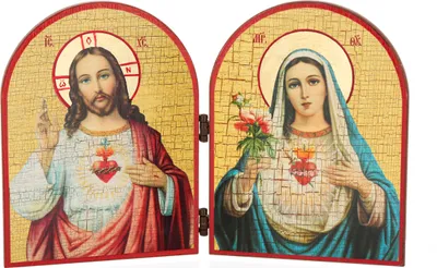 Produktbild von NKlaus heiligsten Herzen Jesu und Mariä Ikone Diptychon Holz 23,5x16cm Christlich 13908