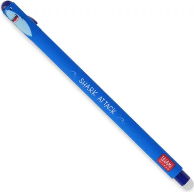 Produktbild von Legami - Radierbarer Gelschreiber, Kugel am Ende zum Entfernen von blauer Tinte, wärmeempfindlich, Durchmesser der Spitze 0,7 mm - Thema Shark