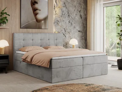 Produktbild von MKS MEBLE Boxspringbett 160x200 mit Bettkasten und Matratze H4, Polsterbett 160x200 mit Bettkasten, Bett 160x200 mit Stauraum und Topper - Centos - Hellgrau Velvet