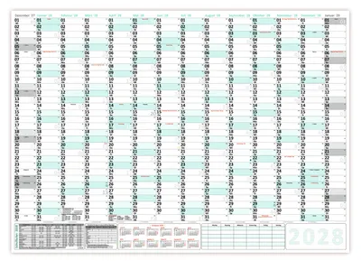 Produktbild von XXXL Wandkalender 2028 - Sehr groß im DIN B0 Format (1,4 x 1,0 m) mit extra großen Tageskästchen, Schulferien, Jahresvorschau Folgejahr (gerollt) Farbe türkis