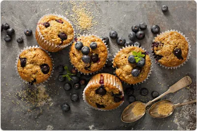 Produktbild von Küchenmatte 140x210 cm Vinylmatte Bodenmatte Dekoration - Blaubeer-Muffins