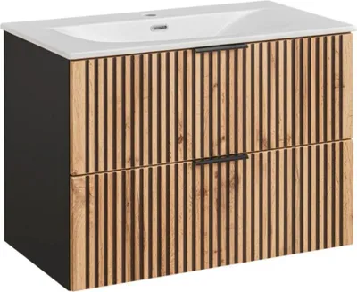 Productafbeelding van Badkamerset KINOKO: onderbouwmeubel met lades 80cm + inbouwwastafel wit