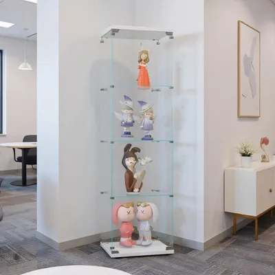 Image de Vitrine d'exposition de 164 cm de hauteur, avec 1 porte et 4 étagères, de couleur blanche