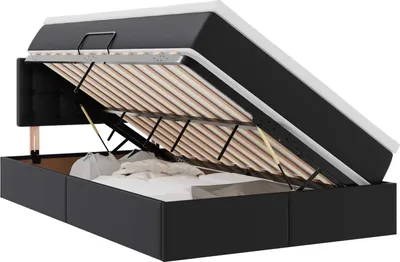Zdjęcie produktu dla Łóżko z miejscem na przechowywanie i LED Czarny 120 x 200 cm