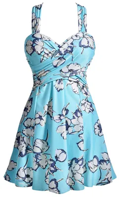 Produktbild von COCOPEAR Damen Elegant Crossover Einteiler Badekleid Blumenrock Badeanzug, Mitte