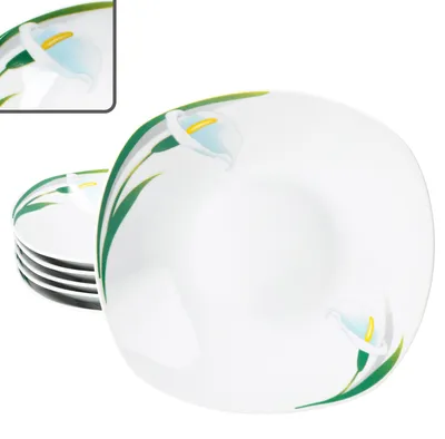 Obrázek produktu pro 6x bílé polévkové talíře Calla porcelán 6 osob květinové nádobí bílé květy