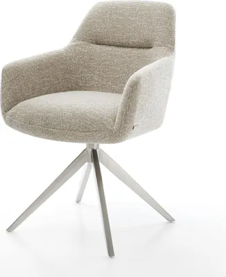 Produktbild von DELIFE Drehstuhl Pejo-Flex Webstoff Soft Beige Kreuzgestell breit Edelstahl 360° drehbar Wippfunktion Taschenfederkern