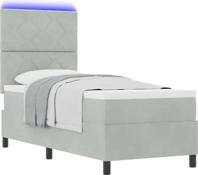 Produktbild von Boxspringbett mit Matratze Hellgrau 80 x 200 cm Samt