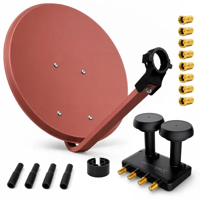 Produktbild von PremiumX SAT Anlage 80cm Antenne Ziegelrot Quad Monoblock 8x F-Stecker